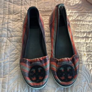 Tory Burch Multicolor Striped Flats with Logo